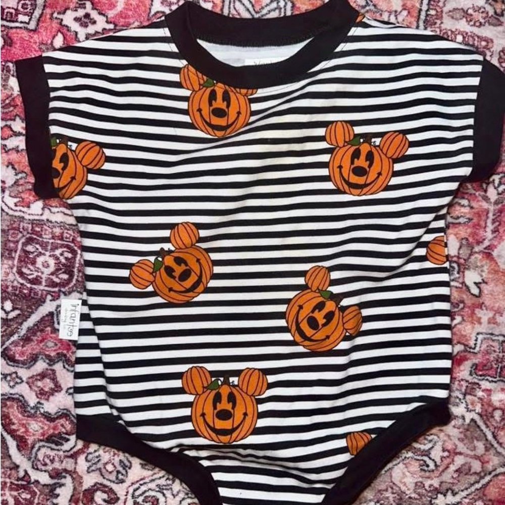 Disney Black and White Bodysuit with Halloween Stripes